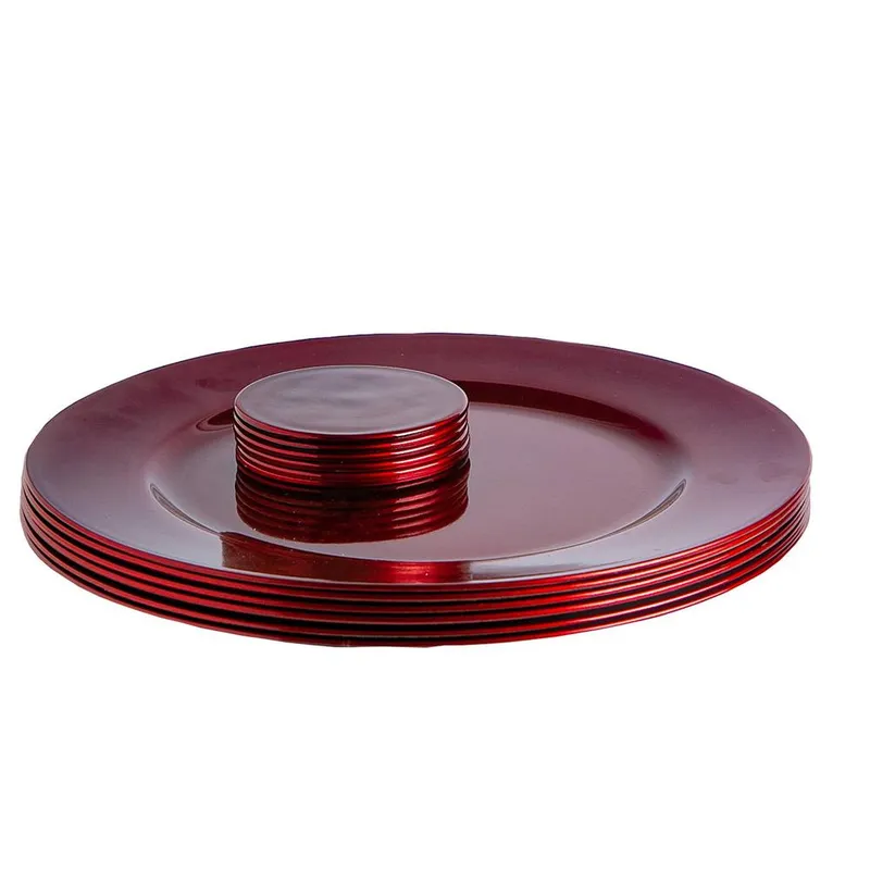 Argon Tableware 12pc Metallic Charger Plates Set - Dark Red
