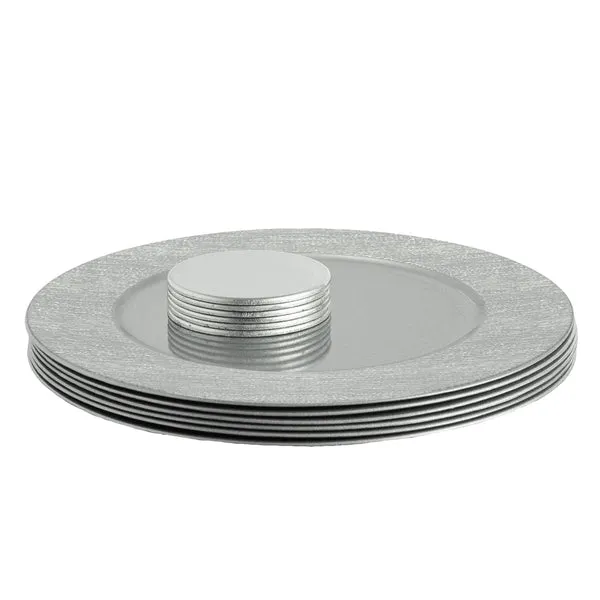 Argon Tableware 12pc Round Ribbed Charger Plates Set - 33cm - Silver