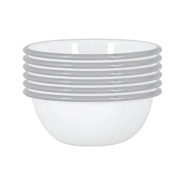 Argon Tableware 16cm White Enamel Bowls - Set of 6 in Grey Grey