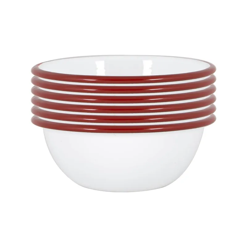 Argon Tableware 16cm White Enamel Bowls - Pack of Six - Red