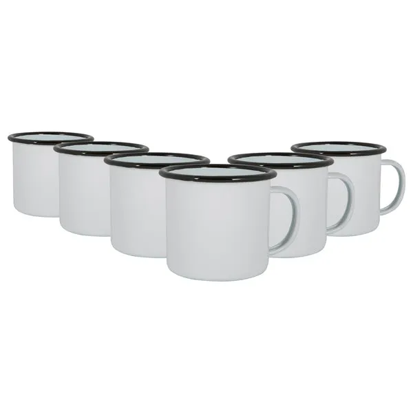 Argon Tableware 375ml White Enamel Mugs - Pack of Six - Black
