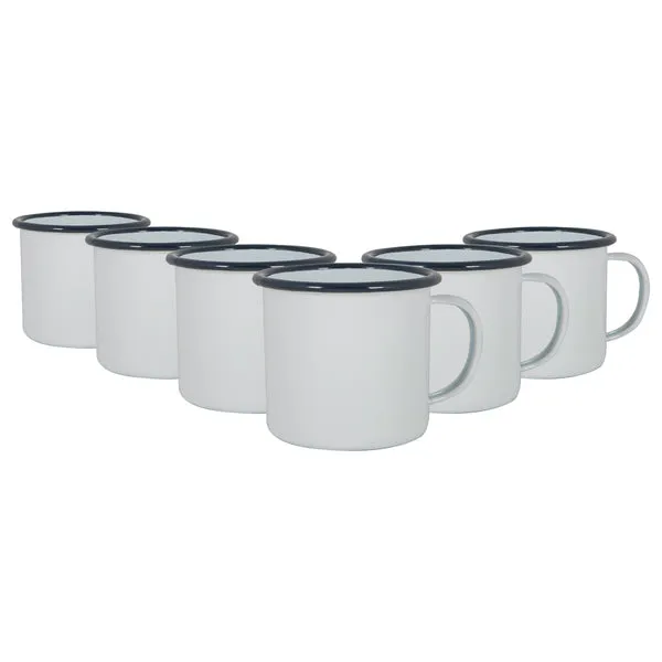 Argon Tableware White Enamel Mugs - 375ml - Pack of 6 in Navy Navy