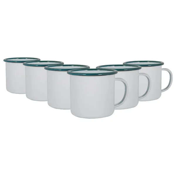 Argon Tableware 375ml White Enamel Mugs - Pack of Six - Green