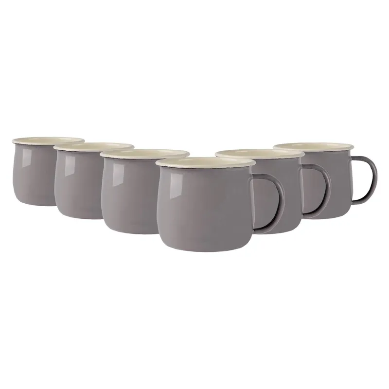 Argon Tableware 375ml Pastel Enamel Belly Mugs - Pack of Six - Grey