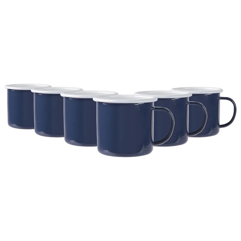 Argon Tableware 375ml Coloured Enamel Mugs - Pack of Six - Blue