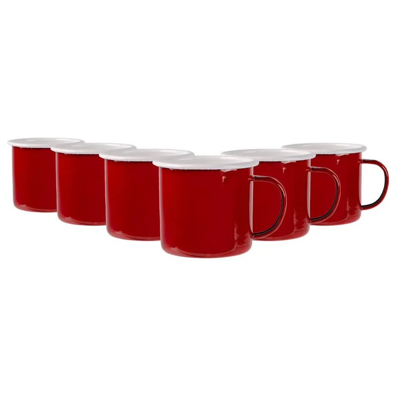 Argon Tableware Coloured Enamel Mugs - 375ml - Pack of 6 in Red Red
