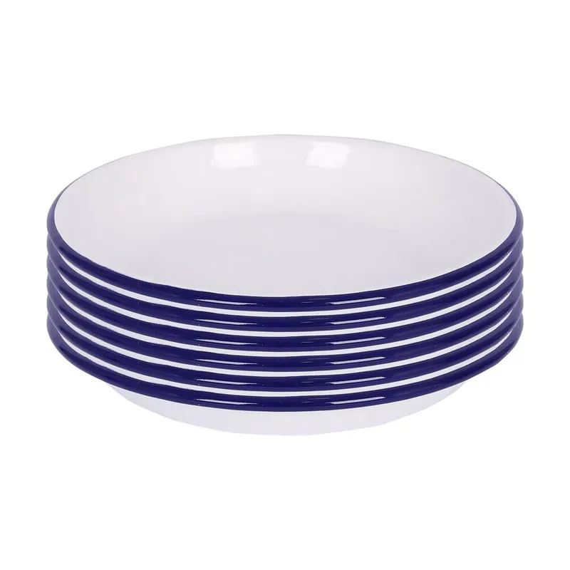 Argon Tableware White Enamel Pasta Bowls - 20cm - Blue - Pack of 6 White