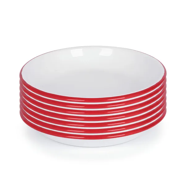 Argon Tableware White Enamel Pasta Bowls - 20cm - Red - Pack of 6