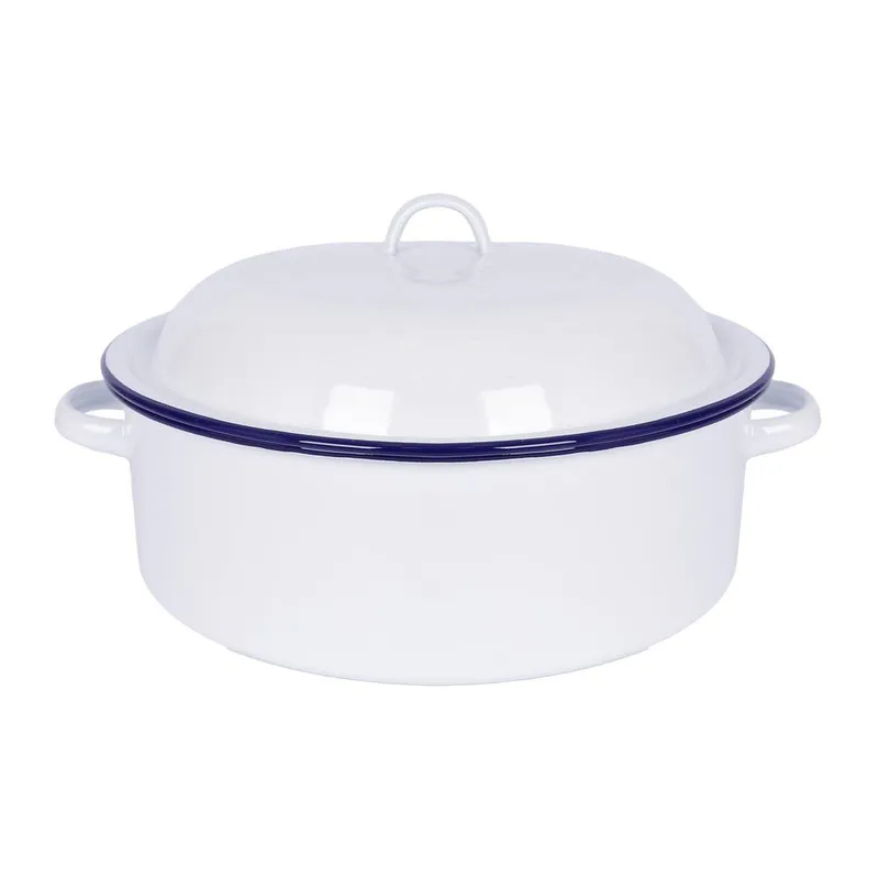 Argon Tableware White Round Enamel Roaster - 30cm - Blue White