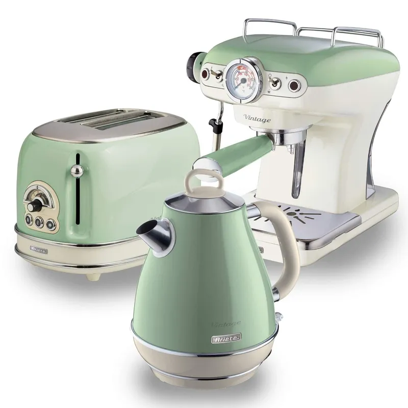 Ariete Jug Kettle, 2 Slice Toaster & Espresso Coffee Machine Set in Green Green