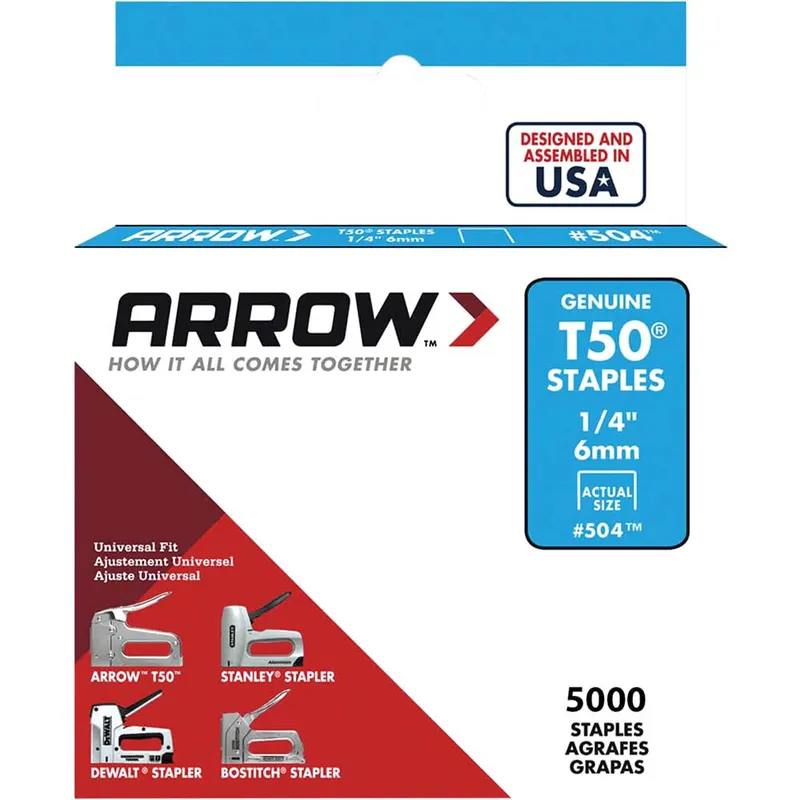 Arrow T50 Steel Staples For T50 Heavy Duty Hand Staple Gun 6mm Pack of 5000