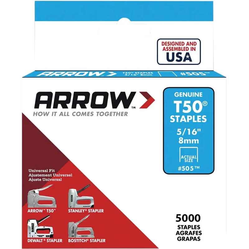 Arrow T50 Steel Staples For T50 Heavy Duty Hand Staple Gun 8mm Pack of 5000
