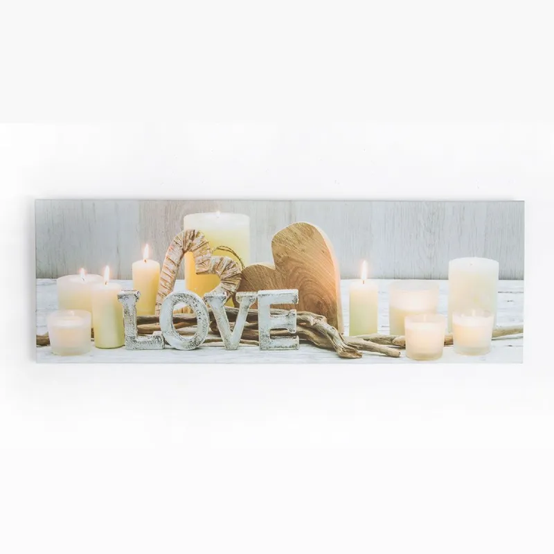 Art for the Home Love LED Printed Canvas in Beige Beige