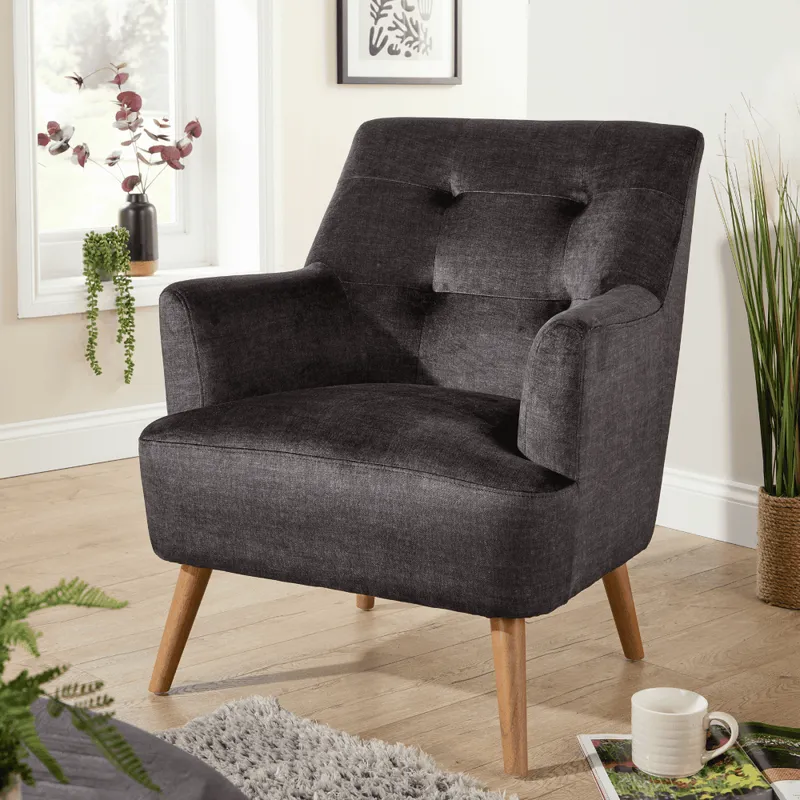 Arta Plush Velvet Accent Armchair - Charcoal Grey