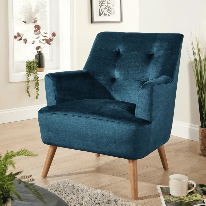 Arta Plush Velvet Accent Armchair - Dark Blue