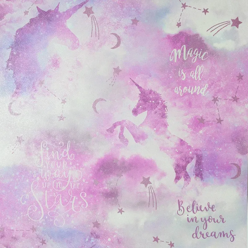 Arthouse - Glitter Unicorn Wallpaper Blush Pink Stars Shimmer Typography Vinyl