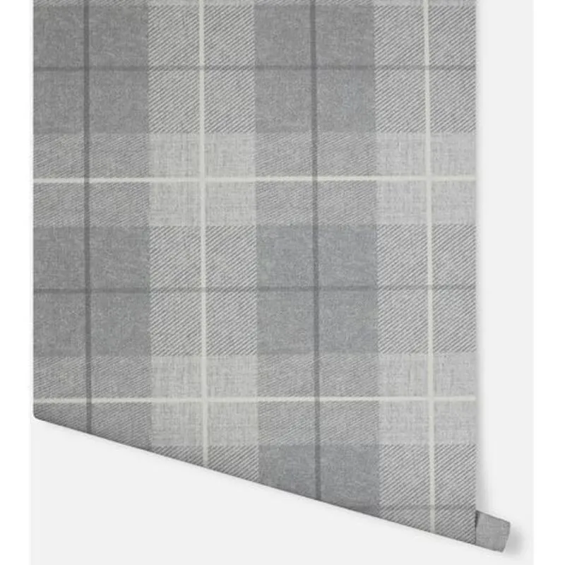 Arthouse - Grey Country Tartan Wallpaper Checked Textured Hessian Paste Wall Vinyl
