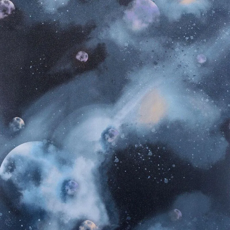 Arthouse - Out of This World Navy Wallpaper Space Planets Textured Glitter Vinyl