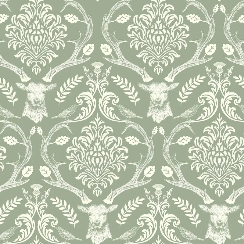 Arthouse Stag Damask Wallpaper in Olive Olive