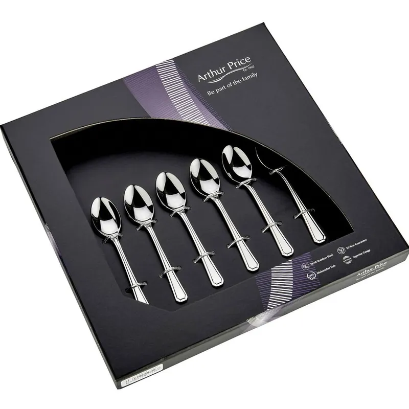 Arthur Price 'Grecian' Stainless Steel Set 6 Coffee Spoons Gift Boxed Cutlery Set in Silver Size: 6 Pack Silver 6 Pack