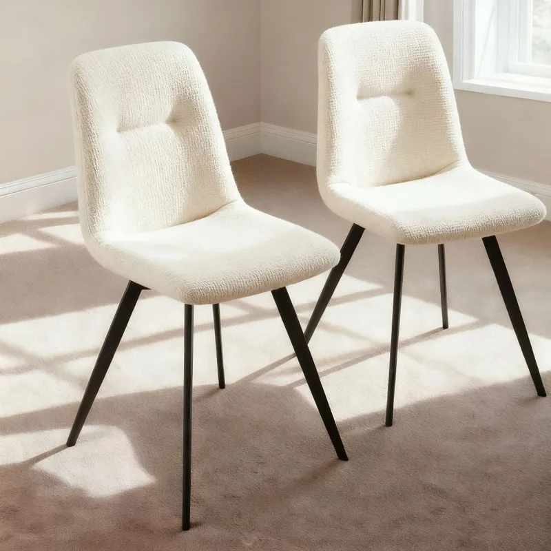 Ashford Chenille Pair of Dining Chairs - Off White