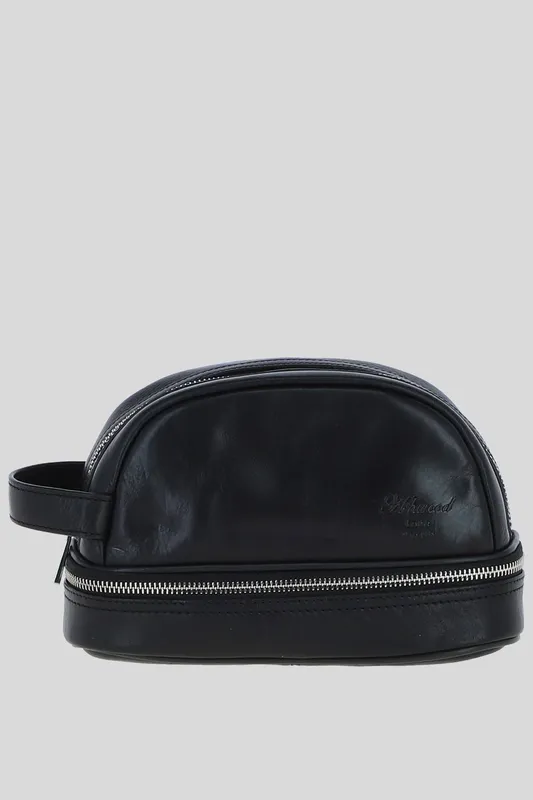 Ashwood Leather Unisex Real Leather Zip Wash Bag in Black - Black