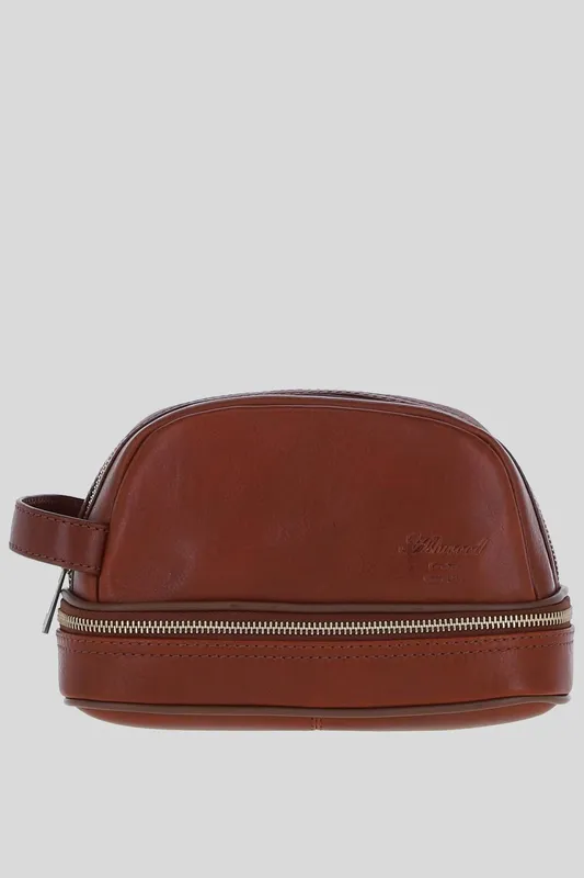 Ashwood Leather Unisex Real Leather Zip Wash Bag in Tan - Tan