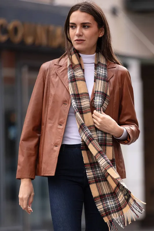 Ashwood Leather Women's 'Angela' Leather Blazer Jacket in Tan Size: 8 - Tan