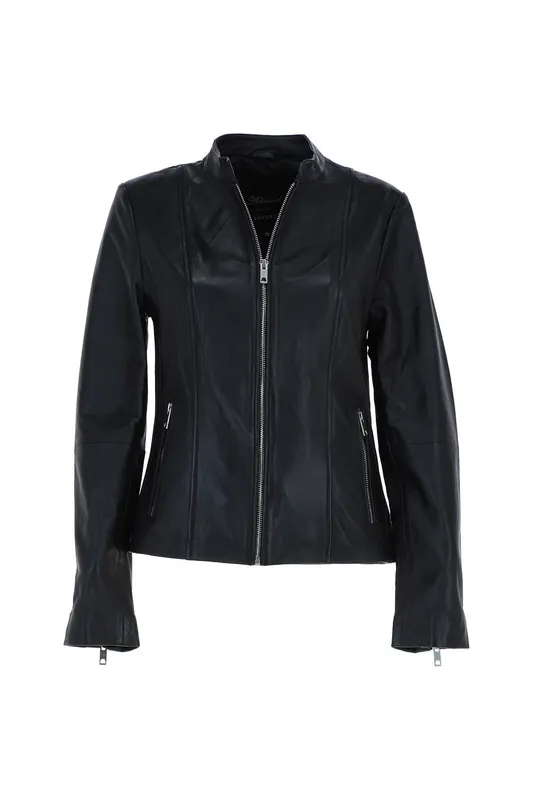 Ashwood Leather Women's 'Kate' Real Leather Mandarin Collar Biker Jacket in Black Size: 24 - Black - Size: 24