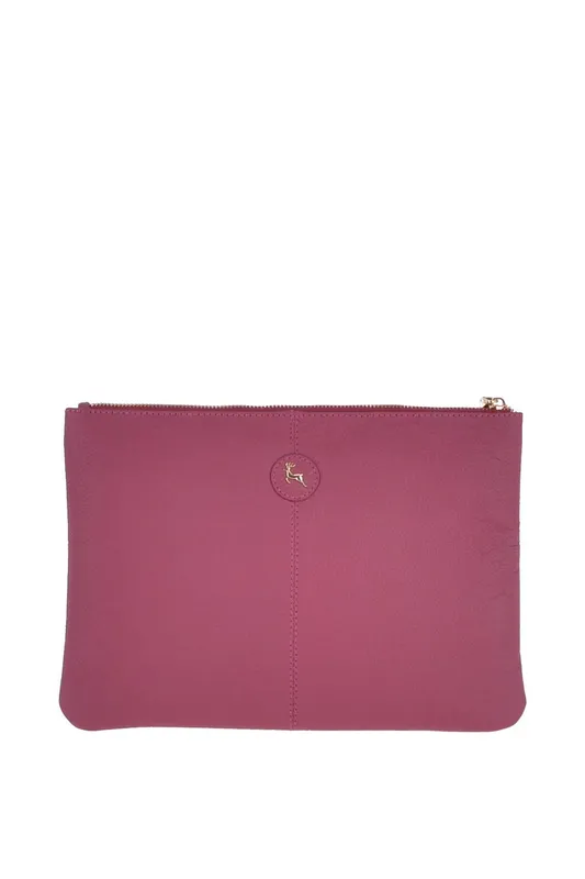 Ashwood Leather Women's Large Padded Leather Pouch Bag in Fuchsia - Fuchsia