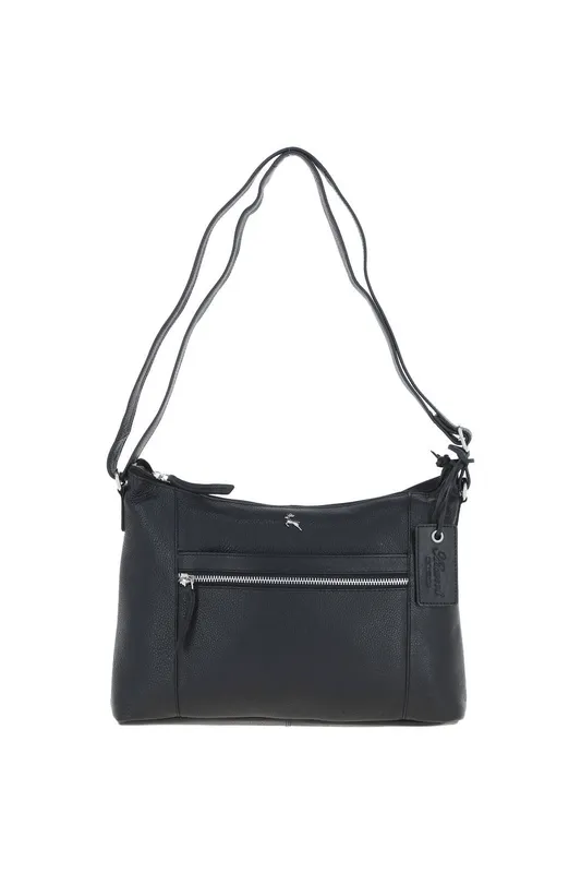Ashwood Leather Women's 'Milano' Real Leather Essentials Crossbody Bag in Black - Black