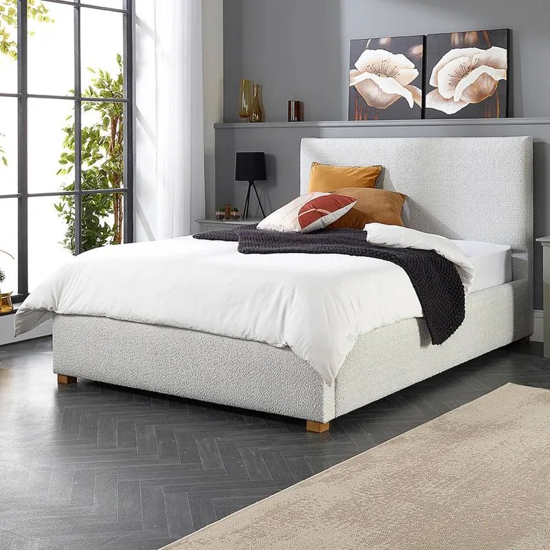 Aspire Bouclé Upholstered Garland Ottoman Bed Frame in Grey Size: King Grey King