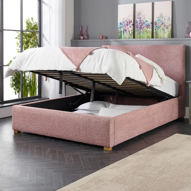 Aspire Bouclé Upholstered Garland Ottoman Bed Frame in Rose Size: Single Rose Single