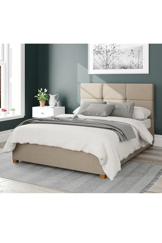 Aspire Caine Upholstered Ottoman Storage Bed, Eire Linen Fabric in Natural Size: King - Natural