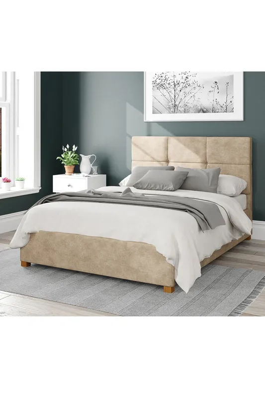 Aspire Caine Upholstered Ottoman Storage Bed, Kimiyo Linen Fabric in Beige Size: King Beige King