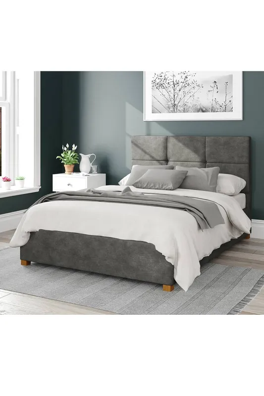 Aspire Caine Upholstered Ottoman Storage Bed, Kimiyo Linen Fabric in Grey Size: King - Grey