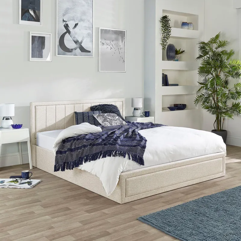 Aspire Castleton Linen Quilted Headboard Ottoman Bed in Natural Size: Small Double - Natural