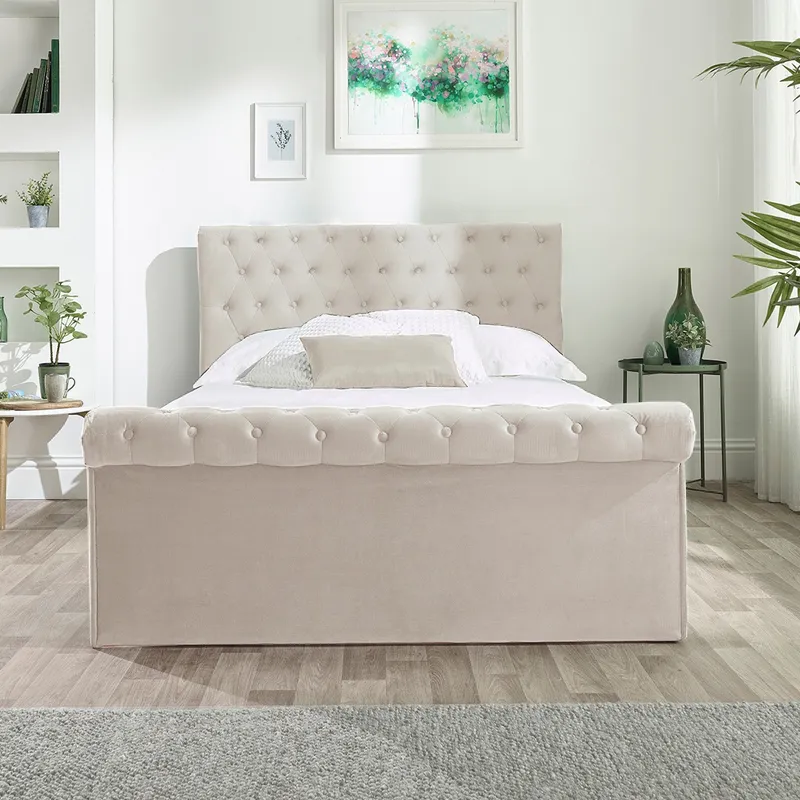 Aspire Unisex Chesterfield Ottoman Bed Oatmeal in Beige Size: Single Beige female