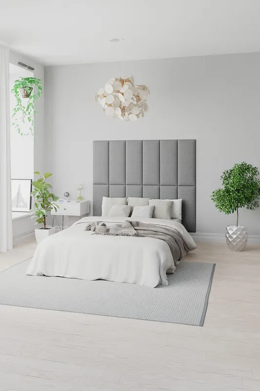 Aspire Unisex EasyMount Wall Mounted Upholstered Panels, Modular Diy Headboard in Eire Linen Fabric (Pack of 8) in Grey Grey female