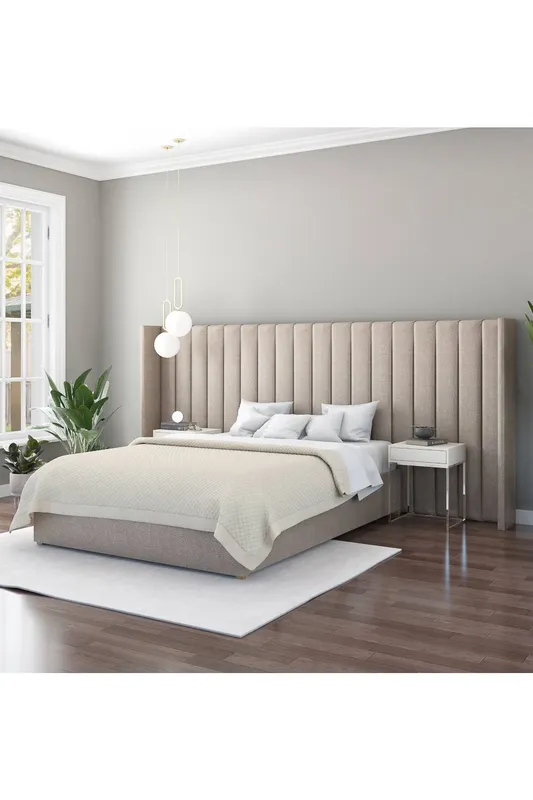 Aspire Grandeur Headboard in Eire Linen Grey in Natural - Natural