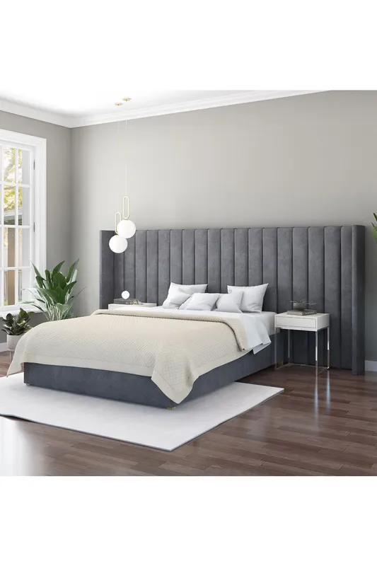 Aspire Grandeur Headboard in Plush Navy in Grey Grey