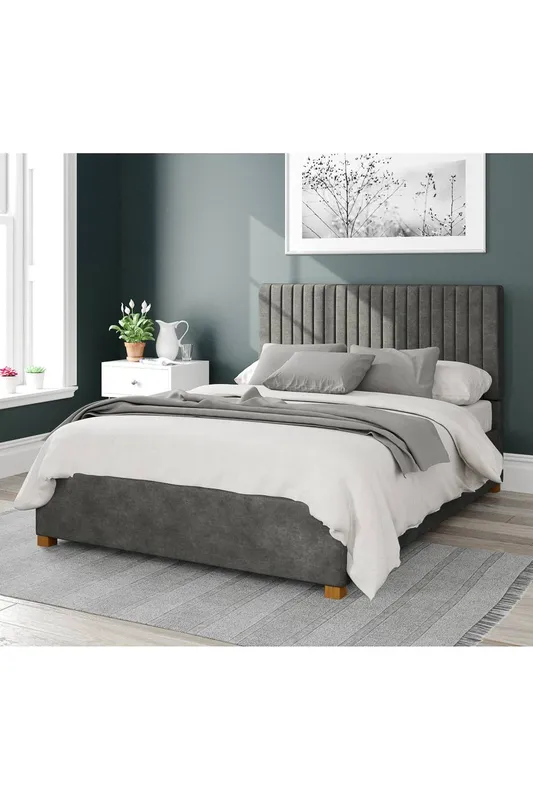 Aspire Grant Upholstered Ottoman Storage Bed, Kimiyo Linen Fabric in Grey Size: King - Grey - Size: King