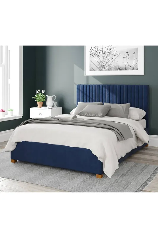 Aspire Grant Upholstered Ottoman Storage Bed, Plush Velvet Fabric in Navy Size: King - Navy