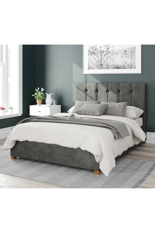 Aspire Hepburn Upholstered Ottoman Storage Bed, Kimiyo Linen Fabric in Grey Size: King Grey King