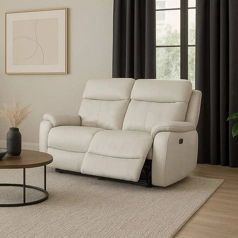 Aspire Kingsmere 2 Seater Power Recliner Sofa in Real Leather in Light Grey - Light Grey - Size: 2 Seater