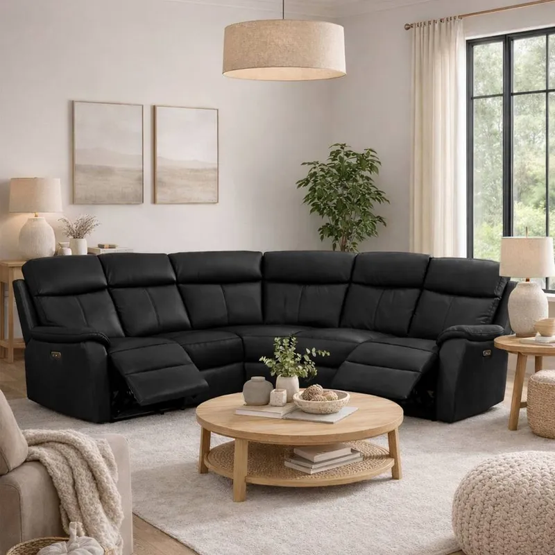 Aspire Kingsmere Corner Power Recliner Sofa in Black - Black