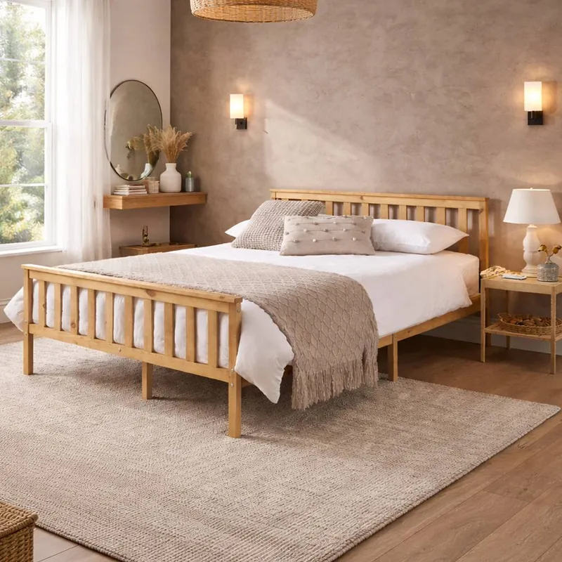 Aspire Langley Wooden Slatted Bed Frame Grey or Natural Size: Small Double - Natural