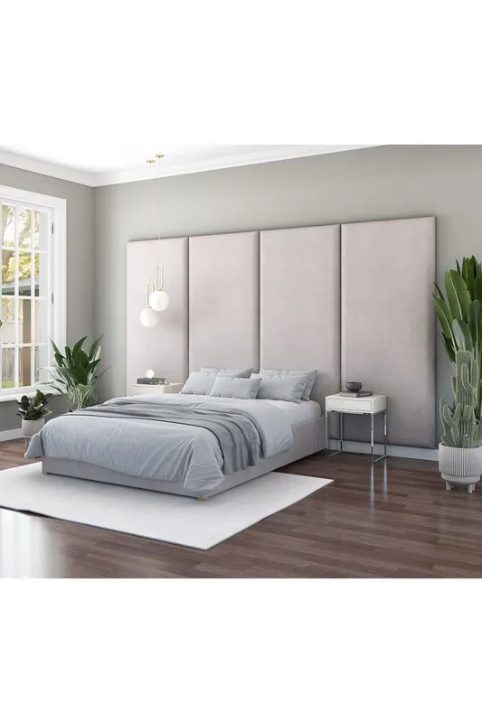 Aspire Large Upholstered Headboard Wall Panel, UK Made in Silver - Silver