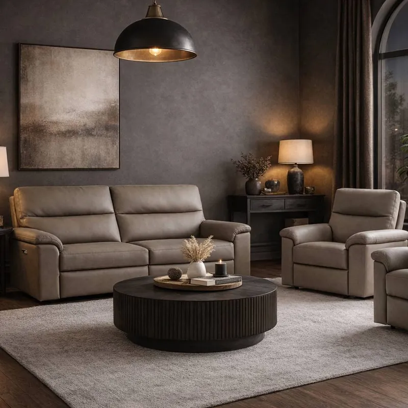 Aspire Unisex Marlowe Real Leather Power Recliner 3+1+1 Sofa Set w/ USB Charging in Taupe Taupe female