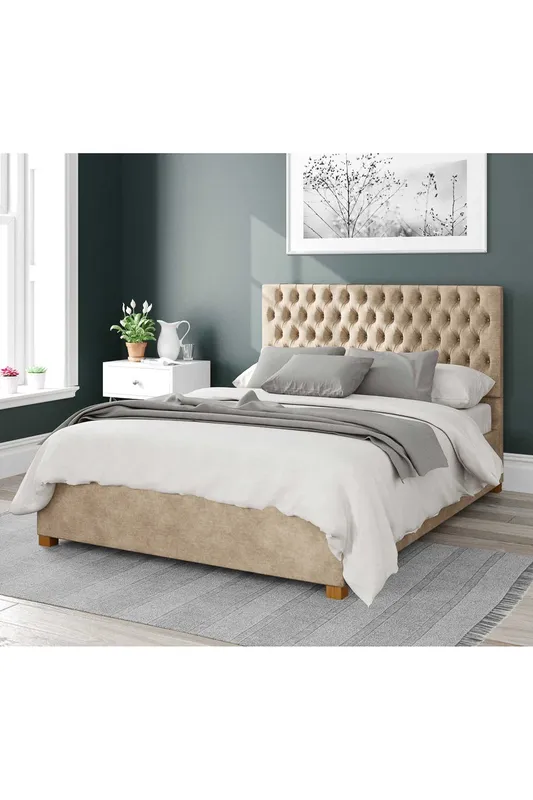 Aspire Nightingale Upholstered Ottoman Storage Bed, Kimiyo Linen Fabric in Beige Size: Single Beige Single